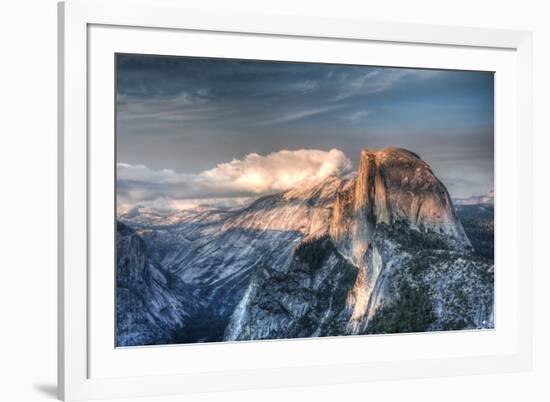 Yosemite National Park, California: Clouds Roll in on Half Dome as Sunset Falls on the Valley-Brad Beck-Framed Photographic Print