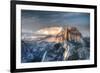 Yosemite National Park, California: Clouds Roll in on Half Dome as Sunset Falls on the Valley-Brad Beck-Framed Photographic Print