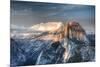 Yosemite National Park, California: Clouds Roll in on Half Dome as Sunset Falls on the Valley-Brad Beck-Mounted Photographic Print
