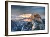 Yosemite National Park, California: Clouds Roll in on Half Dome as Sunset Falls on the Valley-Brad Beck-Framed Photographic Print