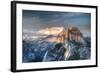 Yosemite National Park, California: Clouds Roll in on Half Dome as Sunset Falls on the Valley-Brad Beck-Framed Photographic Print