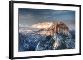 Yosemite National Park, California: Clouds Roll in on Half Dome as Sunset Falls on the Valley-Brad Beck-Framed Photographic Print