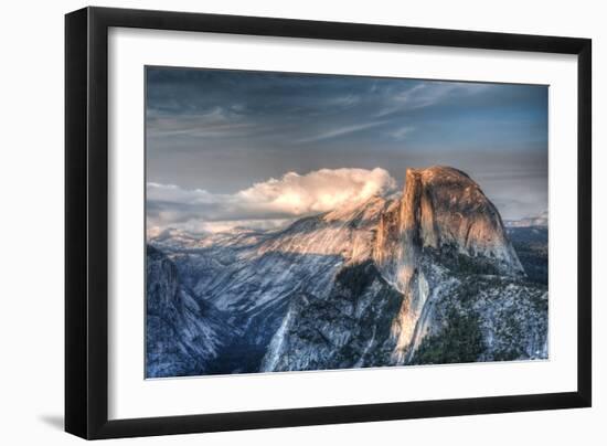 Yosemite National Park, California: Clouds Roll in on Half Dome as Sunset Falls on the Valley-Brad Beck-Framed Photographic Print