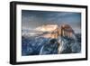 Yosemite National Park, California: Clouds Roll in on Half Dome as Sunset Falls on the Valley-Brad Beck-Framed Photographic Print