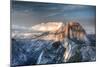 Yosemite National Park, California: Clouds Roll in on Half Dome as Sunset Falls on the Valley-Brad Beck-Mounted Photographic Print