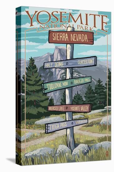 Yosemite National Park, California - Signpost-Lantern Press-Stretched Canvas