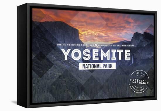 Yosemite National Park, California - Valley at Sunset Rubber Stamp-Lantern Press-Framed Stretched Canvas