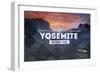 Yosemite National Park, California - Valley at Sunset Rubber Stamp-Lantern Press-Framed Art Print