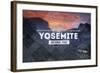 Yosemite National Park, California - Valley at Sunset Rubber Stamp-Lantern Press-Framed Art Print