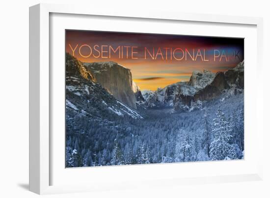 Yosemite National Park, California - Valley in Winter-Lantern Press-Framed Art Print