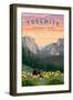 Yosemite National Park - Wildlife & Spring Flowers-Lantern Press-Framed Art Print