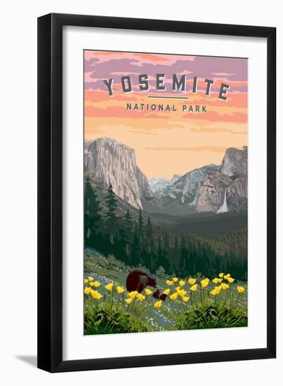 Yosemite National Park - Wildlife & Spring Flowers-Lantern Press-Framed Art Print