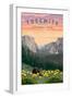 Yosemite National Park - Wildlife & Spring Flowers-Lantern Press-Framed Art Print