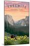 Yosemite National Park - Wildlife & Spring Flowers-Lantern Press-Mounted Art Print