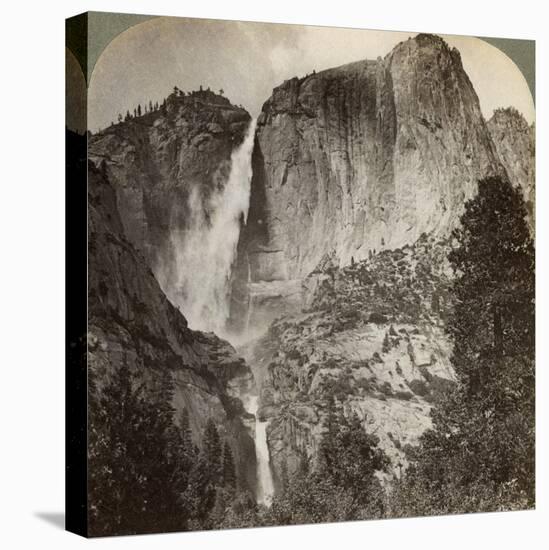 Yosemite Point and Wind-Blown Yosemite Falls, Yosemite Valley, California, USA, 1902-Underwood & Underwood-Stretched Canvas