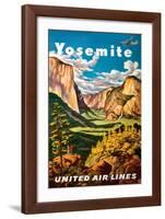 Yosemite - United Air Lines - Yosemite Falls and Yosemite National Park-Joseph Fehér-Framed Giclee Print