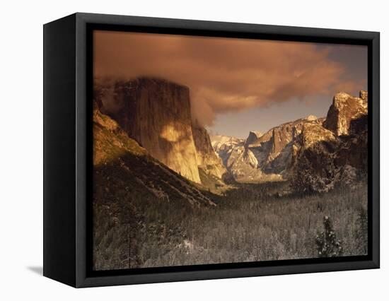 Yosemite Valley at Dusk During Winter, Yosemite National Park, California, USA-Howell Michael-Framed Stretched Canvas