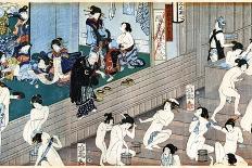 A Bath House Scene, Japan-Yoshiiku-Framed Stretched Canvas