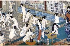 Quarreling and Scuffling in a Women's Bathhouse, Japan-Yoshiiku-Framed Stretched Canvas