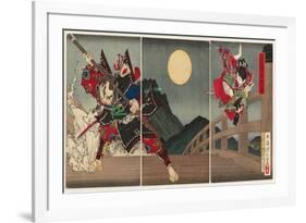 Yoshitsune and Benkei at Gojo Bridge, 1881 (Nishiki-E Woodblock Print, with Bokashi)-Tsukioka Yoshitoshi-Framed Giclee Print