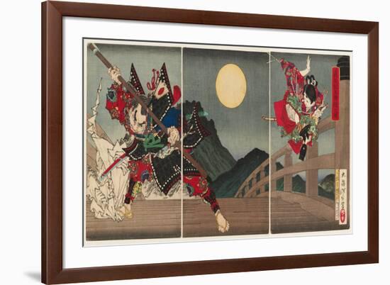 Yoshitsune and Benkei at Gojo Bridge, 1881 (Nishiki-E Woodblock Print, with Bokashi)-Tsukioka Yoshitoshi-Framed Giclee Print