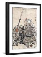 Yoshitsune and Benkei-Kiyonaga Torii-Framed Giclee Print
