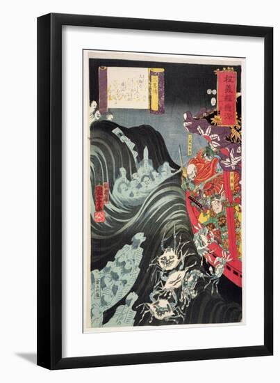 Yoshitsune, with Benkei and Other Retainers in their Ship Beset by the Ghosts of Taira, 1853-Kuniyoshi Utagawa-Framed Giclee Print
