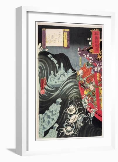 Yoshitsune, with Benkei and Other Retainers in their Ship Beset by the Ghosts of Taira, 1853-Kuniyoshi Utagawa-Framed Giclee Print