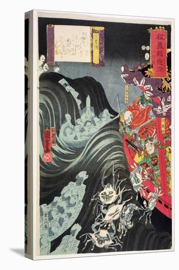 Yoshitsune, with Benkei and Other Retainers in their Ship Beset by the Ghosts of Taira, 1853-Kuniyoshi Utagawa-Stretched Canvas