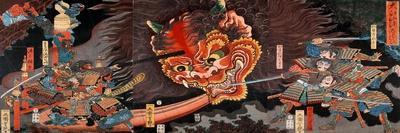Shuten Doji's Head Attacking Raiko's Band of Warriors-Yoshitsuya Utagawa-Giclee Print