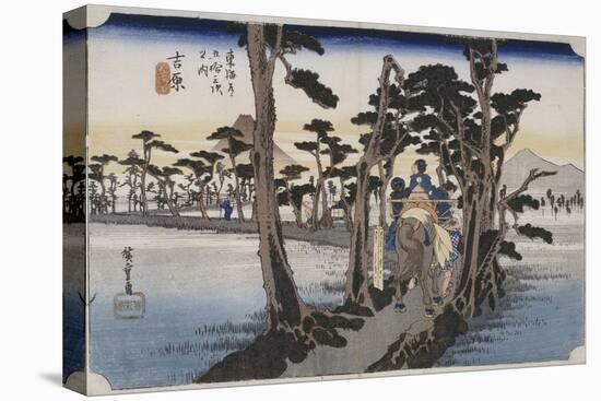 Yoshiwara, chemin bordé de cryptomerias dans la rizière-Ando Hiroshige-Stretched Canvas