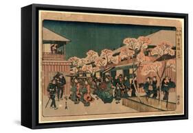 Yoshiwara Sakura No Zu-Utagawa Hiroshige-Framed Stretched Canvas