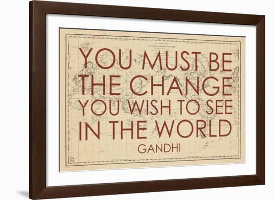 You must Be the Change You Wish to See in the World (Gandhi) - 1835, World Map-null-Framed Giclee Print