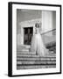 Young Adult Female in Long Wedding Dress Standing on Steps-Steven Boone-Framed Photographic Print