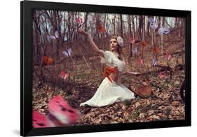 Young Adult Female with Butterflies in Woods-Ariel Marie Miller-Framed Photographic Print