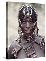 Young Afar Girl at Senbete Market, Her Elaborate Hairstyle and Beaded Jewellery-Nigel Pavitt-Stretched Canvas