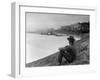 Young African American Boy Sitting on Memphis Riverbank Watching Boats on the Mississippi River-Ed Clark-Framed Photographic Print