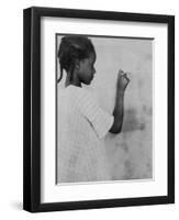 Young African American Girl at Chalkboard Photograph - Marlington, WV-Lantern Press-Framed Art Print