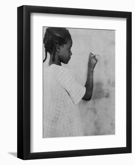 Young African American Girl at Chalkboard Photograph - Marlington, WV-Lantern Press-Framed Art Print