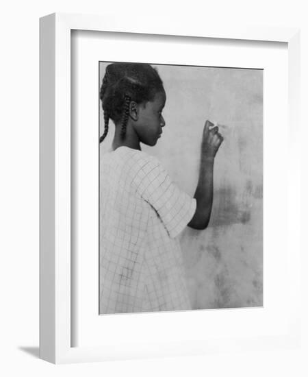 Young African American Girl at Chalkboard Photograph - Marlington, WV-Lantern Press-Framed Art Print