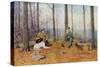 Young and Old Sportsmen with Their Bird Dogs in the Fall Woods, Circa 1900-null-Stretched Canvas