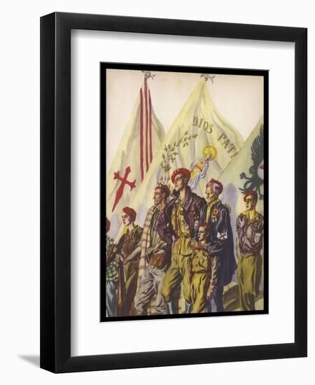 Young and Old Stand Together with Pride as Members of the Requetes the Carlist Militia Movement-Carlos S. De Tejada-Framed Art Print