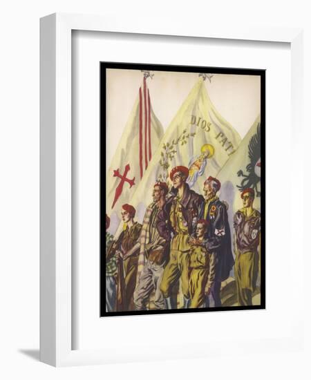 Young and Old Stand Together with Pride as Members of the Requetes the Carlist Militia Movement-Carlos S. De Tejada-Framed Art Print