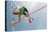 Young Athletes Pole Vault Seems to Reach the Sky-mezzotint-Stretched Canvas