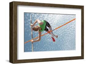 Young Athletes Pole Vault Seems to Reach the Sky-mezzotint-Framed Photographic Print