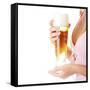 Young Attractive Blonde in Sexy Lingerie Holding a Beer-B-D-S-Framed Stretched Canvas