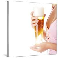 Young Attractive Blonde in Sexy Lingerie Holding a Beer-B-D-S-Stretched Canvas