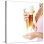 Young Attractive Blonde in Sexy Lingerie Holding a Beer-B-D-S-Stretched Canvas