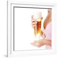 Young Attractive Blonde in Sexy Lingerie Holding a Beer-B-D-S-Framed Photographic Print