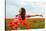 Young Beautiful Woman Walking and Dancing through a Poppy Field, Summer Outdoor.-khorzhevska-Stretched Canvas